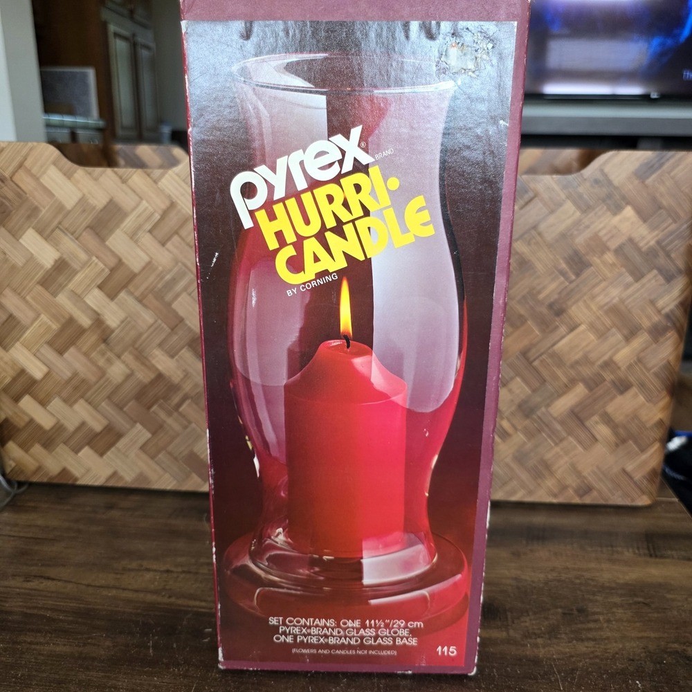 Pyrex Hurri-Candle Corning Hurricane Candle 11.5" Tall #115 Original Box Vintage